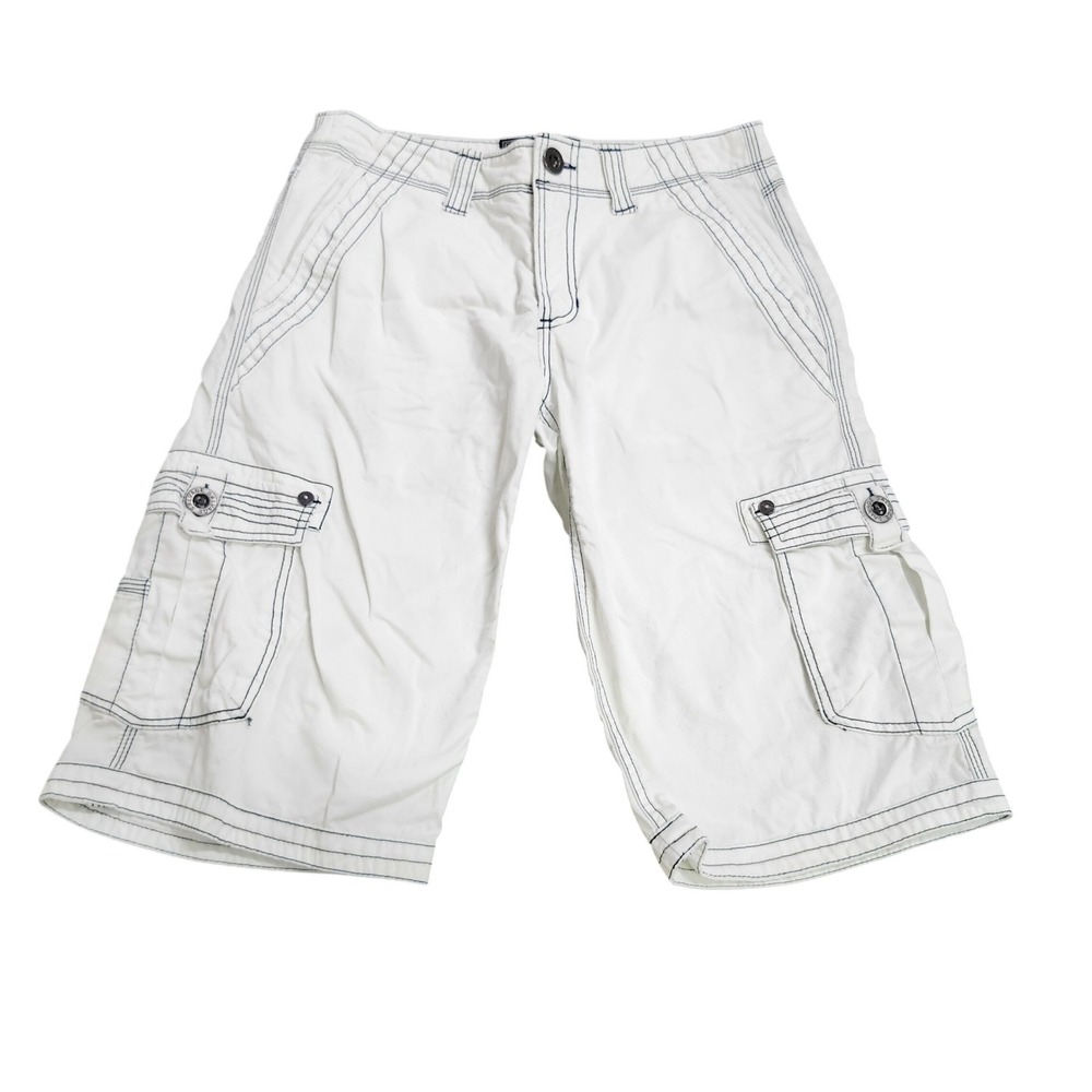 Salvage Supply Co Mens 29 White Denim Cargo Shorts Contrast Stitch Y2K Skater